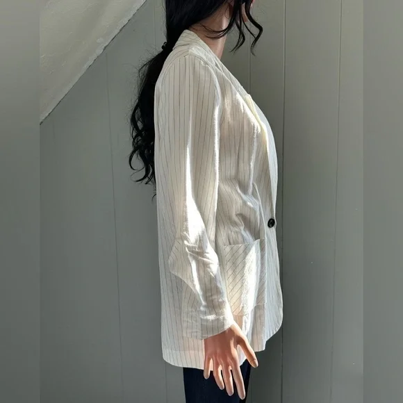 Drew Narrow Stripe Linen Blend Blazer White Lightweight Jacket Medium NWT - Picture 6 of 8